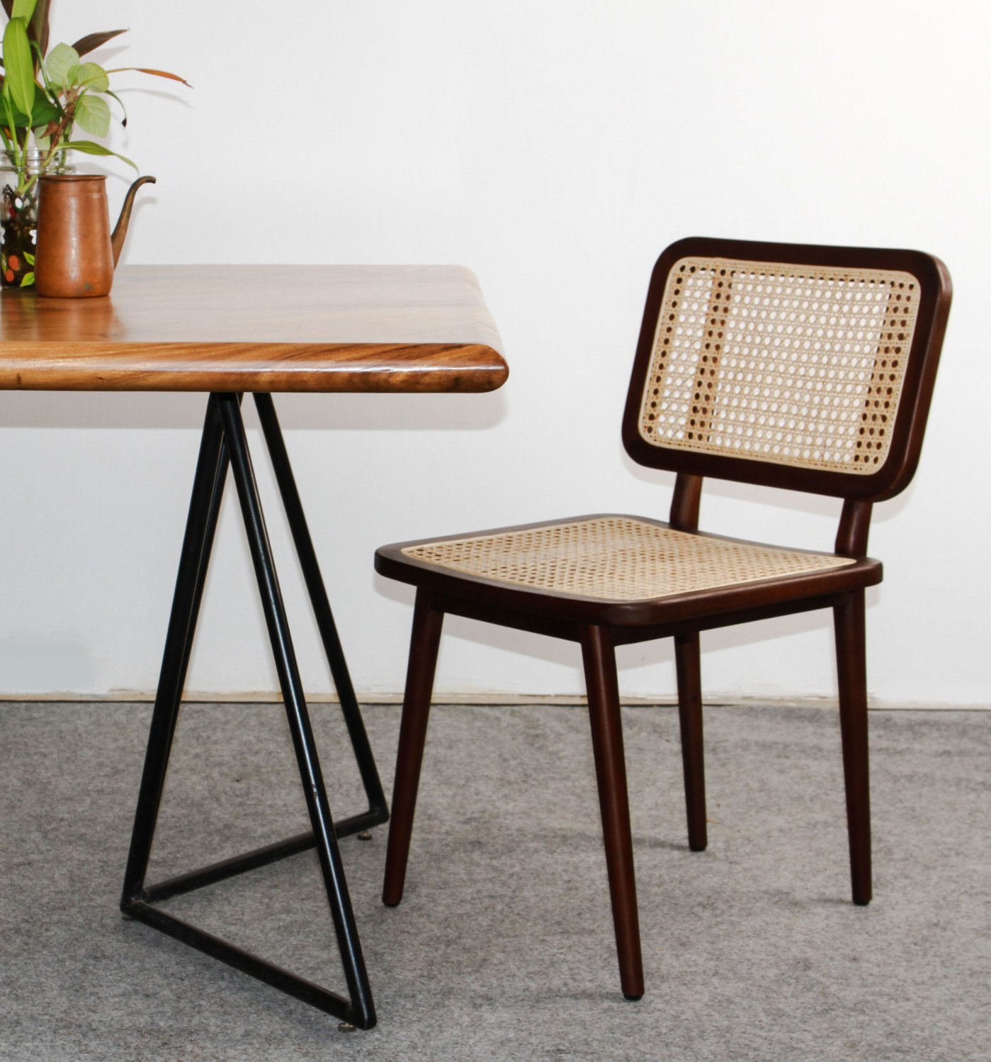 NARA Mahogany Wood & Natural Rattan Dining Chair - Image 2